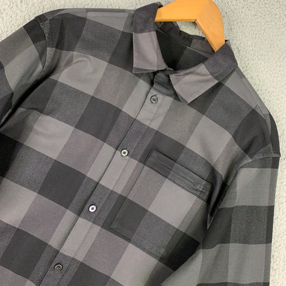 Lululemon Mason Peak Flannel Shirt Mens XXL 2XL Grey‎ Black Buffalo Plaid Button